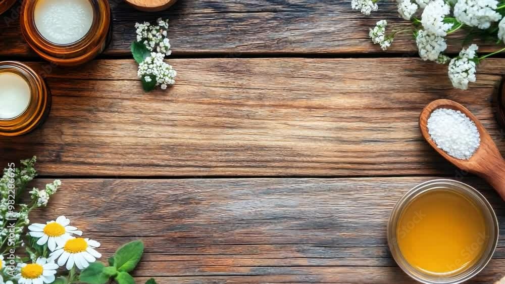 A flat lay of skincare products on a wooden background, showcasing natural beauty and wellness items. A flat lay of skincare products on a wooden background, showcasing natural beauty and wellness items.