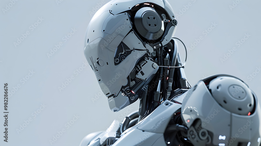 Fototapeta premium The robot, the android, is ready to perform work functions. AI Generated