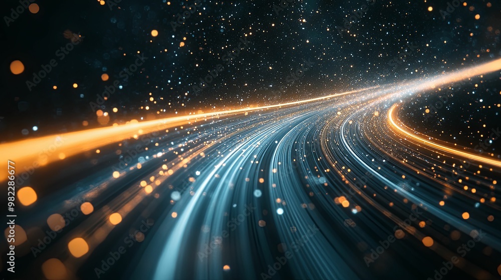 Abstract Light Trails and Bokeh in a Dark Background