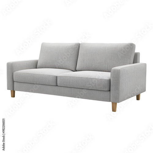 a white sofa with a wooden legs on transparent background