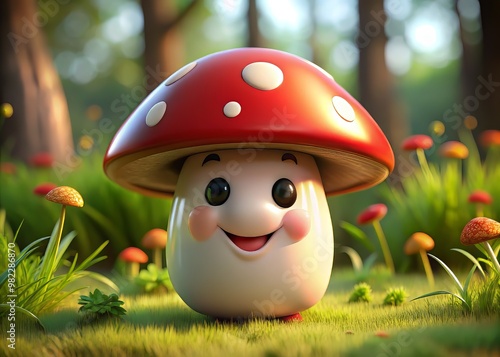 Wallpaper Mural Vibrant mushroom bursts with joy, its bright red cap stretching wide in a cheerful smile, surrounded by whimsical Torontodigital.ca