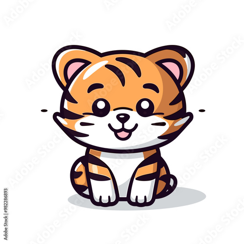 Tiger hand-drawn kids comic illustration. Cute vector doodle style cartoon illustration