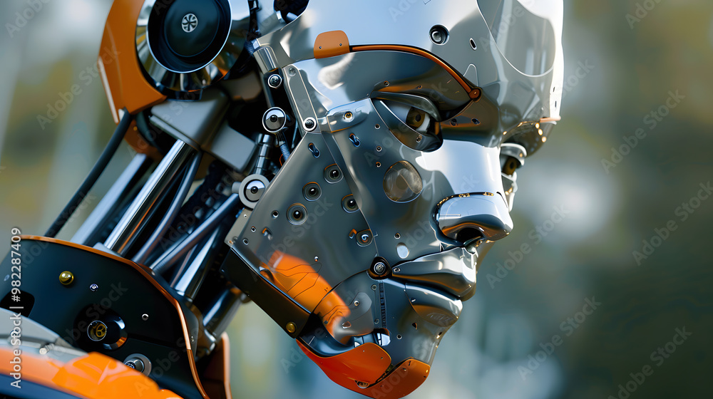 Fototapeta premium The robot, the android, is ready to perform work functions. AI Generated