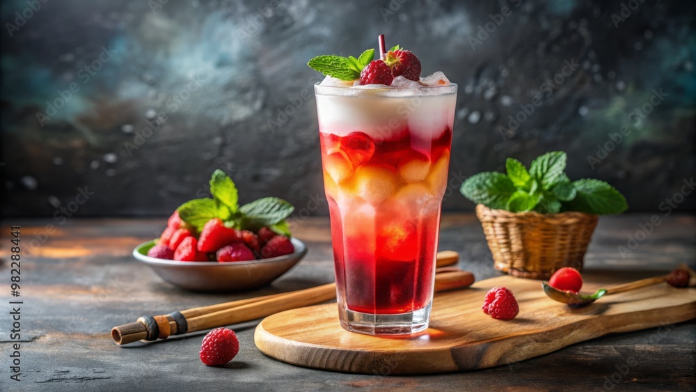 Cool and revitalizing, our glass jelly drink is served over ice in a tall glass with a refreshing Cool and revitalizing, our glass jelly drink is served over ice in a tall glass with a refreshing