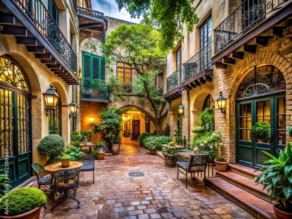 Fototapeta premium Vintage-inspired architecture, ornate ironwork, and picturesque courtyards adorn the historic district, where upscale