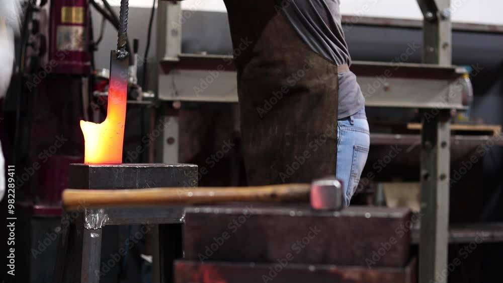 Blacksmith manually forging the molten metal Blacksmith manually forging the molten metal