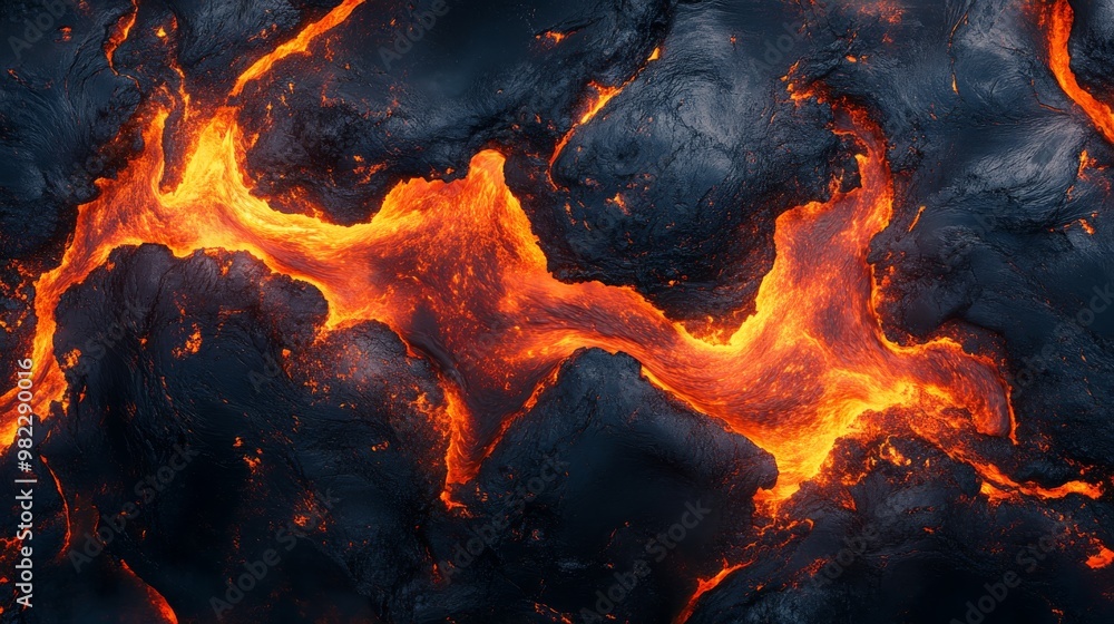 Molten Lava Flowing Through a Field of Solidified Lava Molten Lava Flowing Through a Field of Solidified Lava