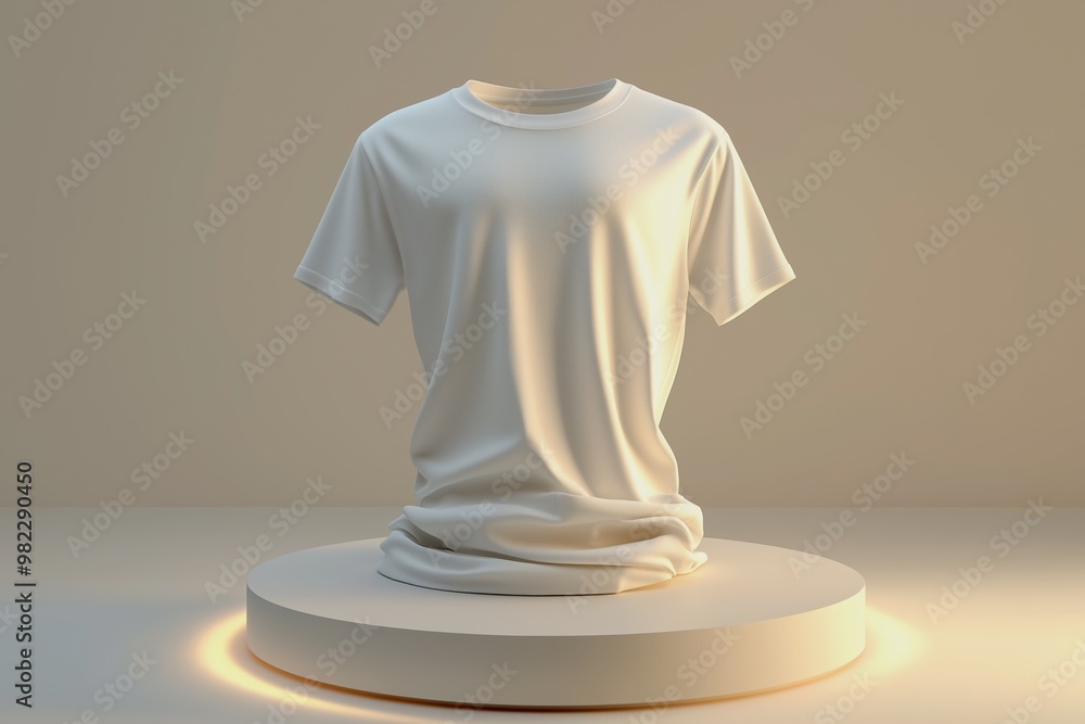 Minimalist White T-Shirt Display on Pedestal Minimalist White T-Shirt Display on Pedestal