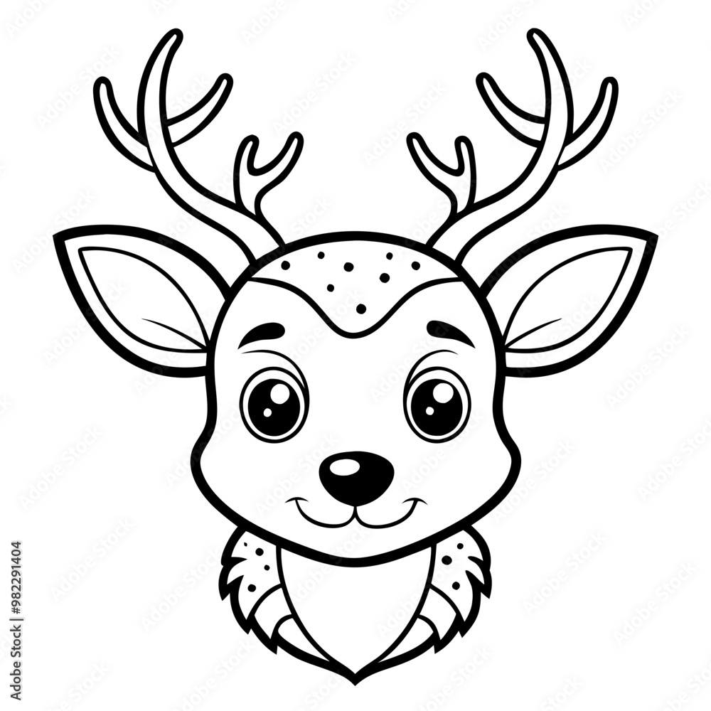Fototapeta premium Reindeer head doodle style outline for Christmas illustration