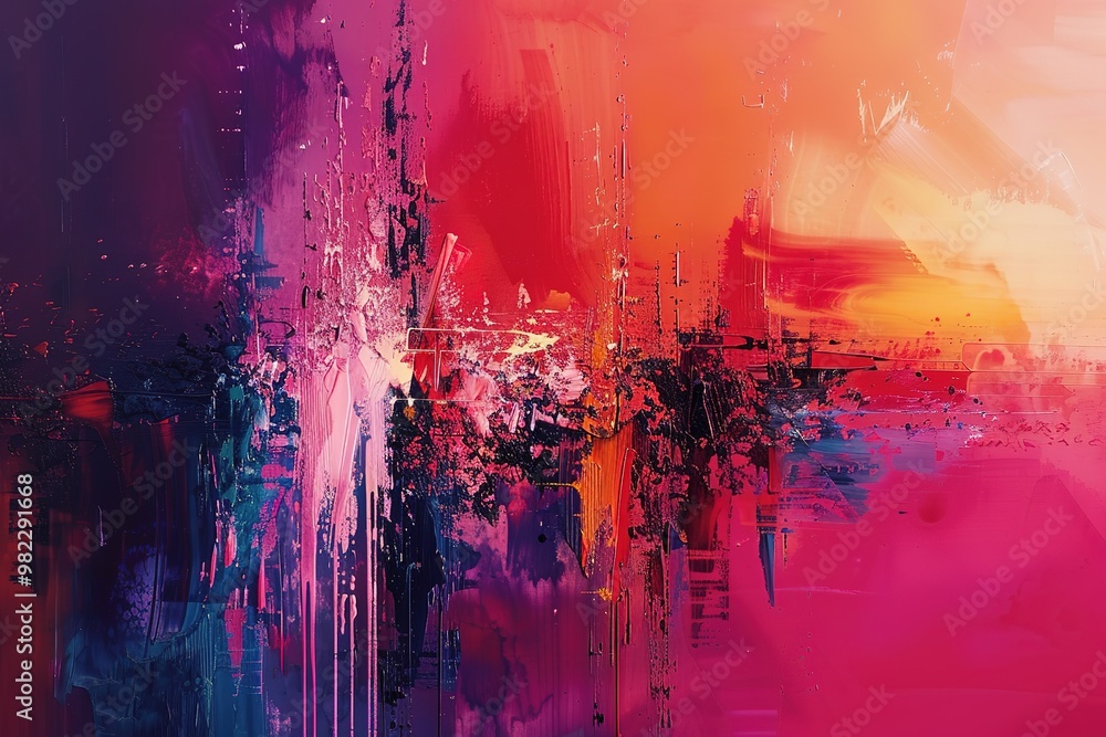 Fototapeta premium Abstract multicolor painting wtih grunge texture on canvas. Artwork mix brush stroke, splash color and oil, acrylic paint element. Modern contemporary art for wallpaper background