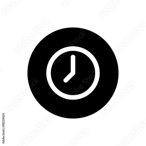 Clock, time icon on black circle. Hour concept