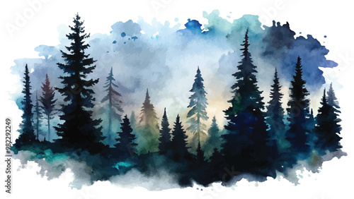 Watercolor Silhouette of a Forest