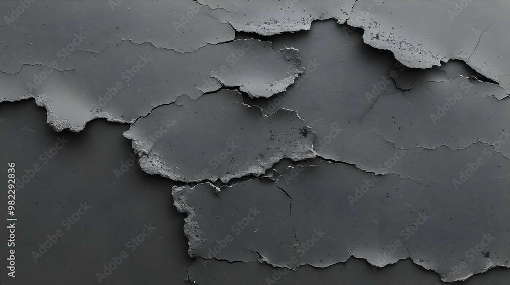 A Close-Up View of a Cracked and Chipped Gray Surface, Revealing a Textured Underneath Layer A Close-Up View of a Cracked and Chipped Gray Surface, Revealing a Textured Underneath Layer