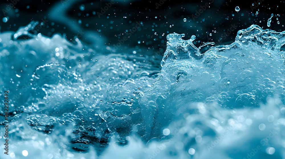 A Close-Up View of Water Splashing and Forming Bubbles, Capturing the Dynamic Nature of Liquid A Close-Up View of Water Splashing and Forming Bubbles, Capturing the Dynamic Nature of Liquid