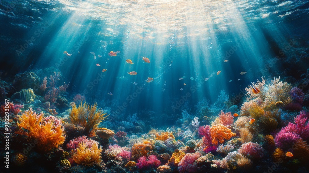 Fototapeta premium Underwater Scene with Vibrant Coral Reef and Fish