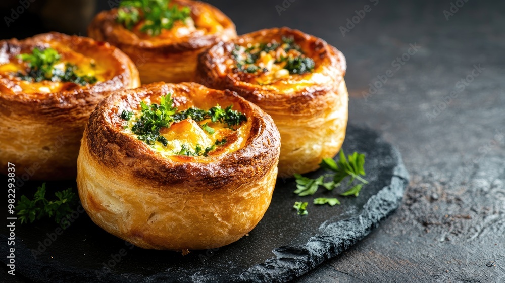 Flaky puff pastry cups filled with creamy spinach and cheese Flaky puff pastry cups filled with creamy spinach and cheese