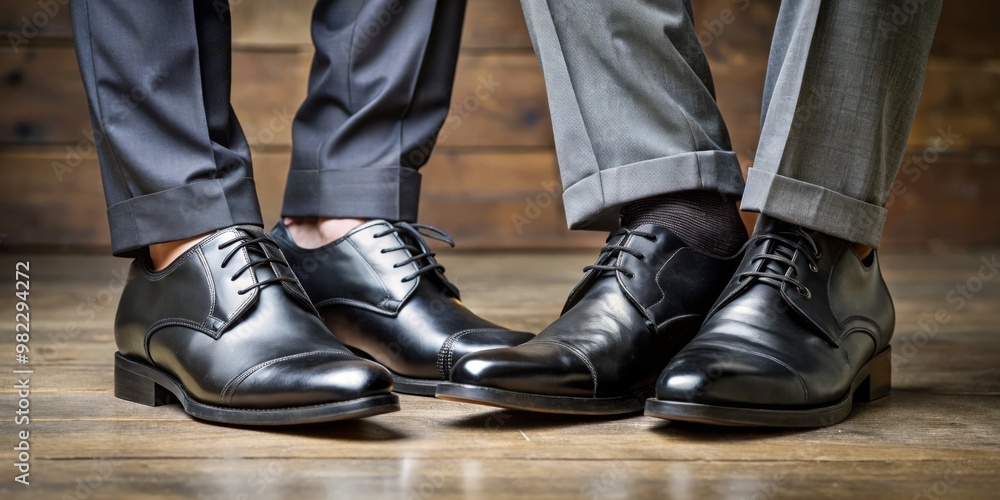 Entwined ankles clad in black leather dress shoes, a secret kept beneath the surface of a seemingly ordinary Entwined ankles clad in black leather dress shoes, a secret kept beneath the surface of a seemingly ordinary