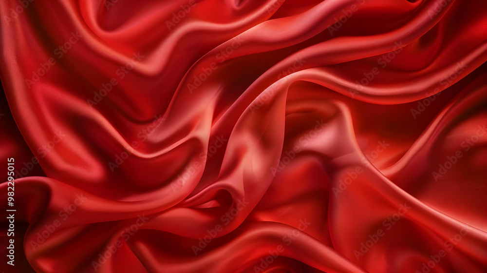 Obraz premium Red Silk Fabric Draped and Flowing with Soft, Smooth Texture and Elegant Waves for Abstract Background or Design Element