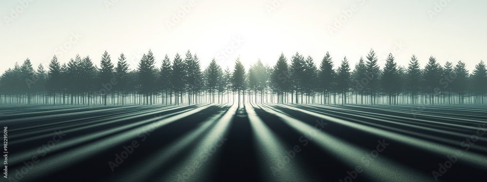 Fototapeta premium A deforested area with the shadow of a thriving forest superimposed over it