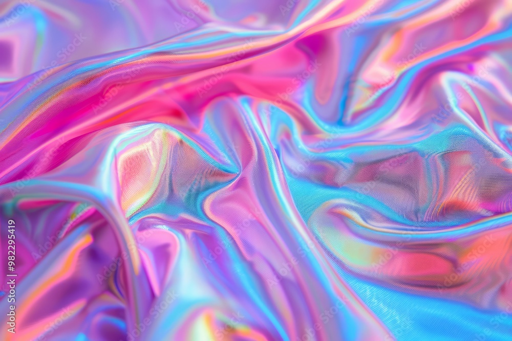 Obraz premium Photo of Holographic iridescent effect silk material. Background texture for backdrops or mapping