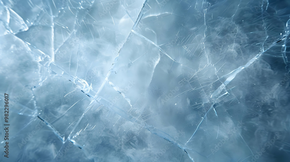 Fototapeta premium A Close-Up View of Cracked Ice, Showing its Detailed and Intricate Patterns, a Beautiful and Abstract Representation of Nature's Frozen Beauty