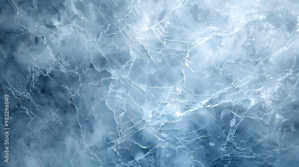 Obraz premium A Detailed Close-Up of Cracked Blue Ice with a Delicate and Intricate Pattern, Capturing the Beauty and Fragility of Frozen Water