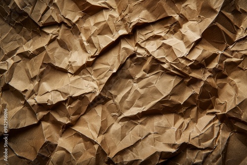 Photo of Crumpled sheet of toned brown paper. Background texture for backdrops or mapping