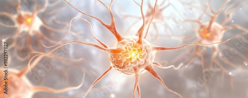 Cellular impact of ischemic stroke on brain neurons, highly detailed medical image