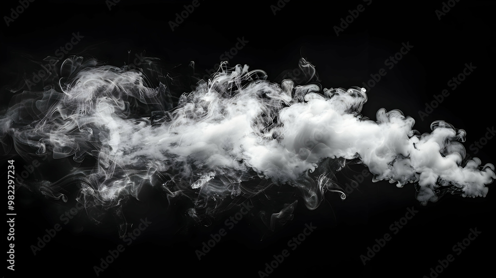 Fototapeta premium Abstract White Smoke Swirling and Drifting on a Black Background, Creating an Ethereal and Dreamy Atmosphere