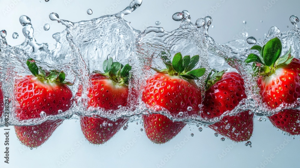 Strawberries Splashing into Water with Air Bubbles Strawberries Splashing into Water with Air Bubbles