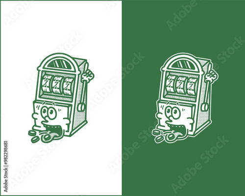 Funny Slot Machine with Face Cartoon Illustration for Merchandise TShirts Posters Casino Logos Web Design and Entertainment Themed Projects