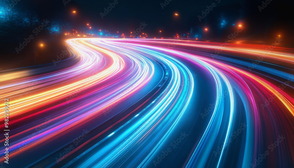 Neon-lit city streets with futuristic motion blur and glowing light trails at night Neon-lit city streets with futuristic motion blur and glowing light trails at night