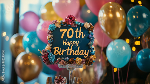 Happy 70th birthday greeting card, 70th celebration 