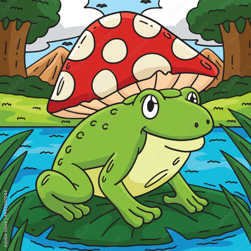 Frog with Mushroom Hat Colored Cartoon Frog with Mushroom Hat Colored Cartoon