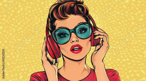 A pop art retro vector illustration of a woman engaged in a phone conversation. The artwork features vibrant colors and bold outlines, showcasing her expressive face as she chats animatedly. 