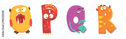 Funny Monster Alphabet Text Letter Character Vector Set