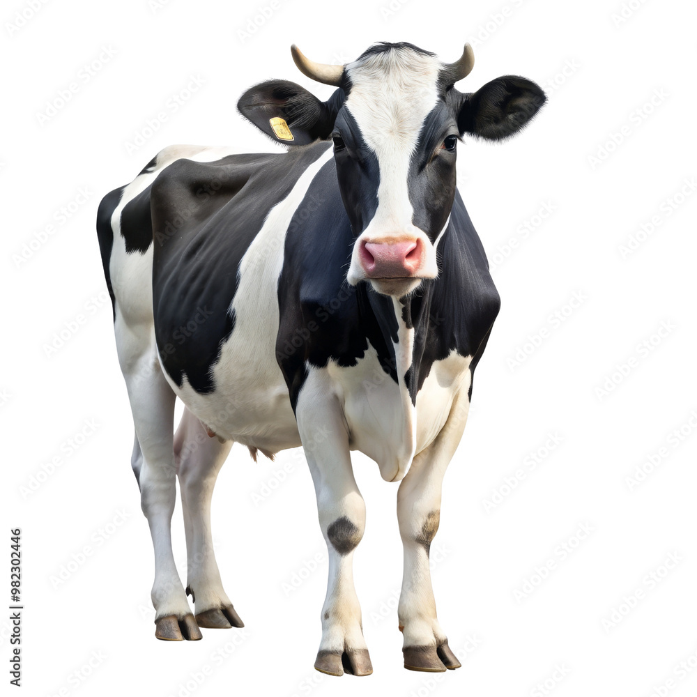 Black and White Cow Standing Isolated on White Background, cow, farm animal, livestock, agriculture Black and White Cow Standing Isolated on White Background, cow, farm animal, livestock, agriculture