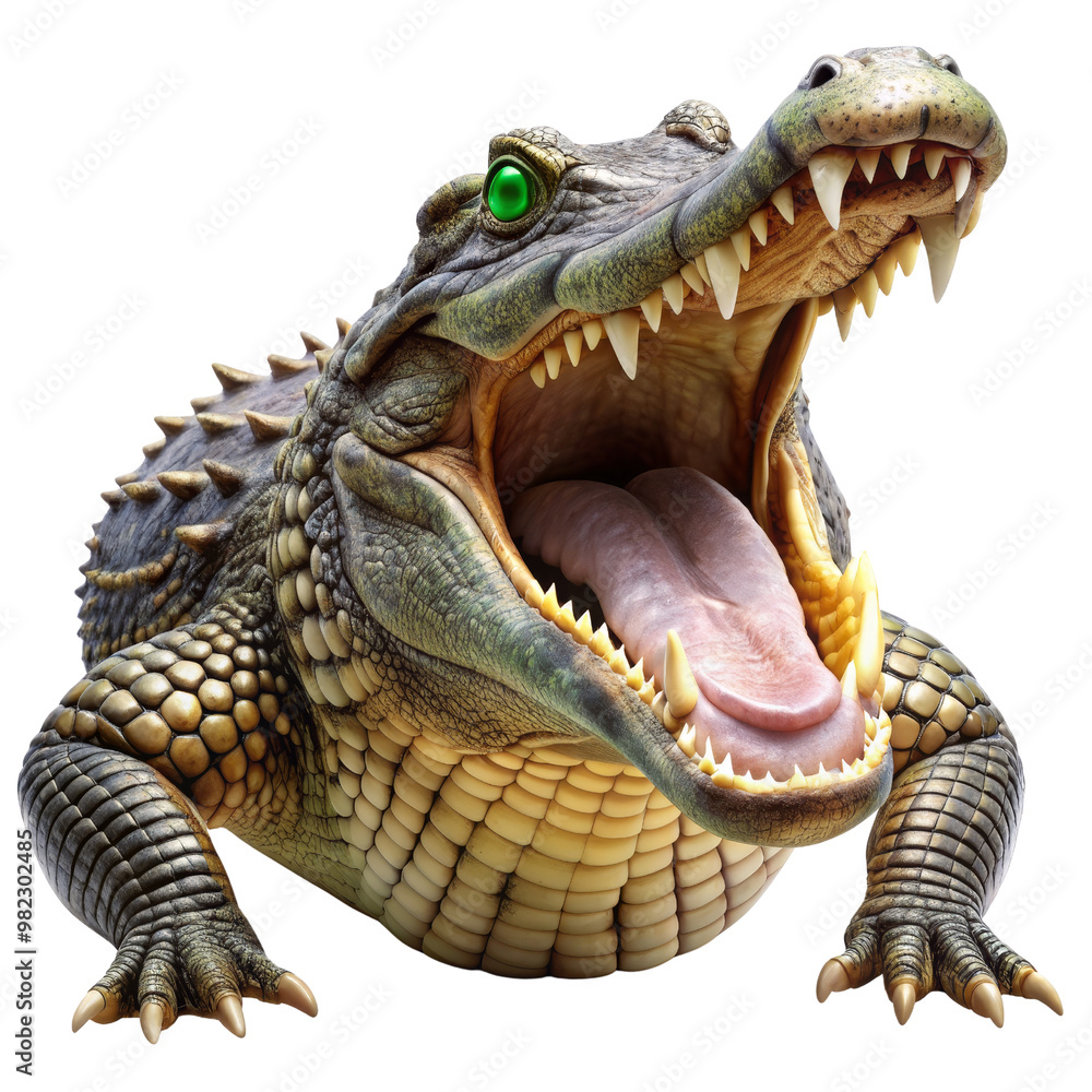 3D Rendered Alligator with Open Mouth and Green Eyes Isolated on White Background, alligator , reptile , crocodile , dangerous 3D Rendered Alligator with Open Mouth and Green Eyes Isolated on White Background, alligator , reptile , crocodile , dangerous