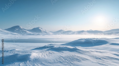 Snowy Mountain Landscape with a Frozen Lake and Clear Sky