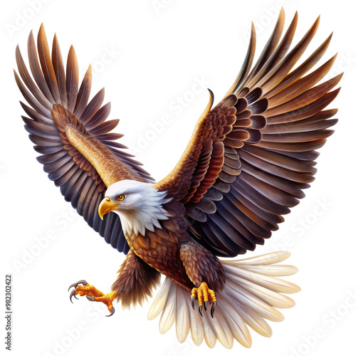 Bald Eagle in Flight, Watercolor Painting, Isolated on White Background, Bald Eagle, American Eagle, Wildlife, Bird, Nature, Bird of Prey