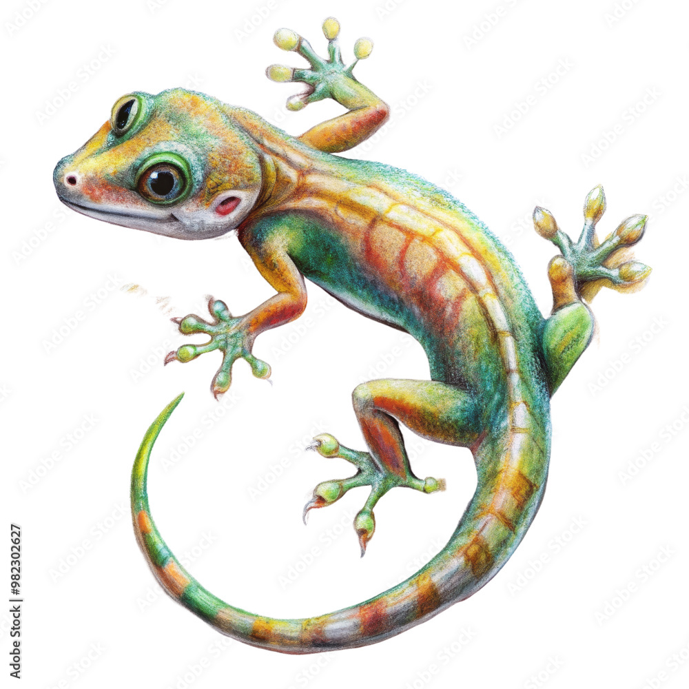 Naklejka premium Colorful Gecko Lizard Watercolor Illustration Isolated on White Background, gecko, lizard, illustration, reptile