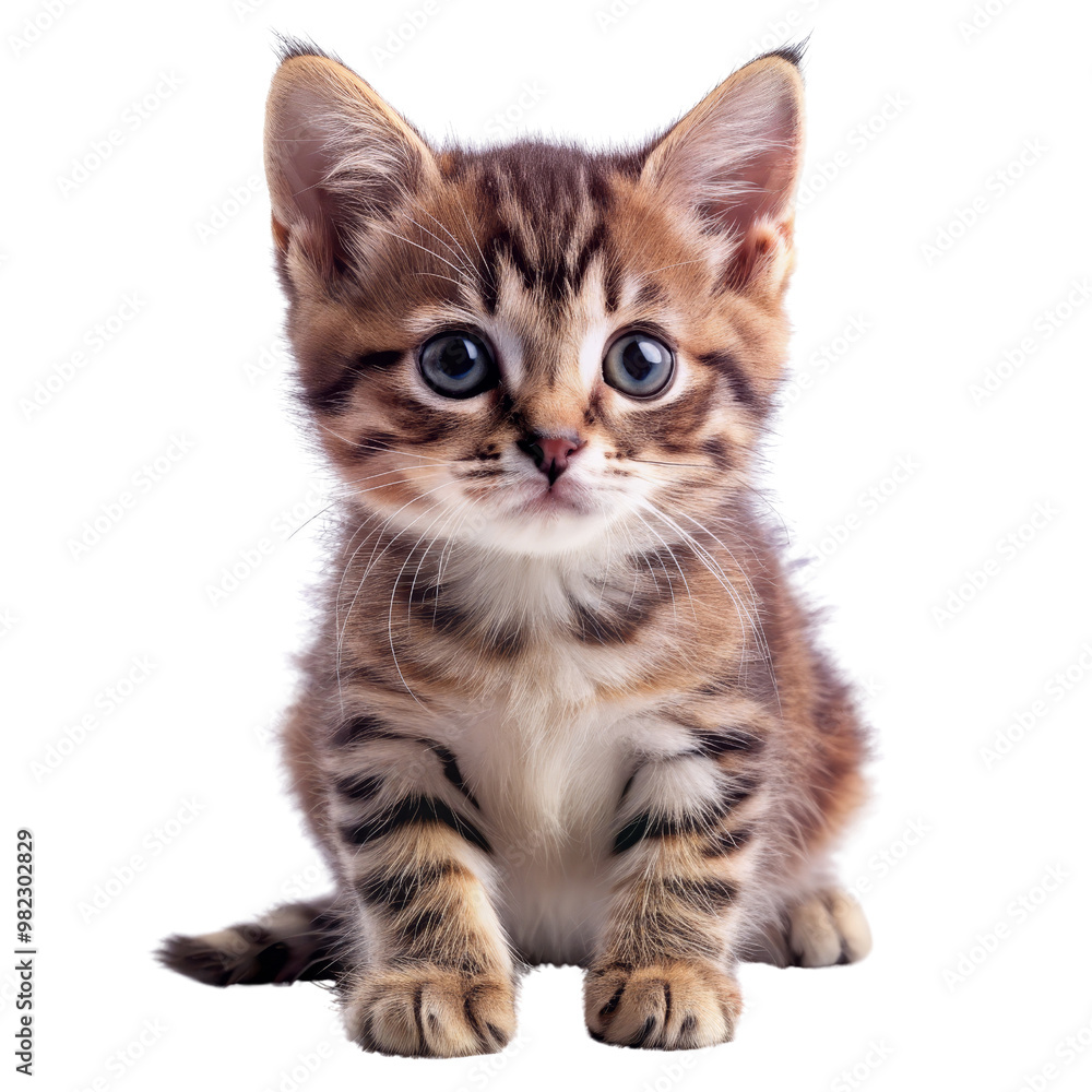 Cute Kitten Sitting with Big Blue Eyes Isolated on White Background, kitten , cute , cat , animal Cute Kitten Sitting with Big Blue Eyes Isolated on White Background, kitten , cute , cat , animal