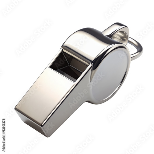 Metallic Whistle Isolated on White Background, Whistle, Referee, Sport, Game