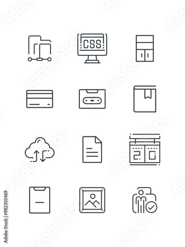 Clipboard, Cloud Storage, Credit card, set of icons for web design, vector illustration