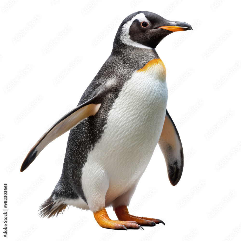 Single Gentoo Penguin Standing Isolated on White Background, Animal, Bird, Wildlife, Antarctica Single Gentoo Penguin Standing Isolated on White Background, Animal, Bird, Wildlife, Antarctica