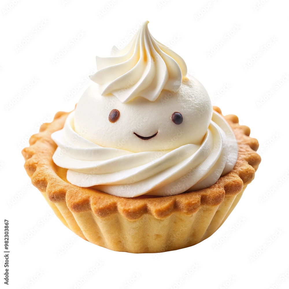 Smiling Cream Tart Pastry Isolated on White Background, bakery , dessert , cream , pastry Smiling Cream Tart Pastry Isolated on White Background, bakery , dessert , cream , pastry