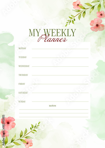 Hand painted floral watercolour weekly planner 