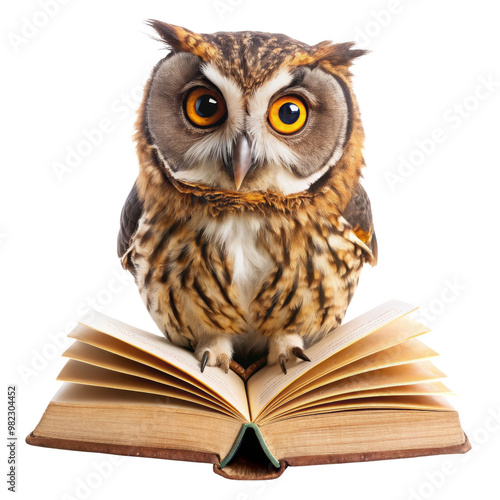 Wallpaper Mural Wise Owl Reading Book Isolated on White Background, owl , book , wisdom , knowledge Torontodigital.ca