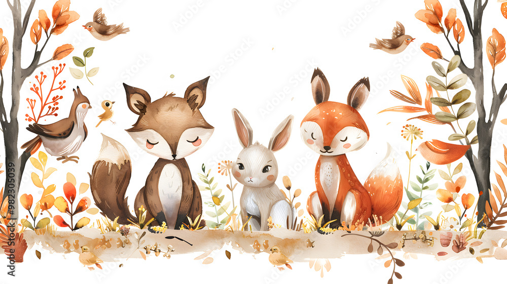 Fototapeta premium Safari Animal set bear, raccoon, fox, hare, squirrel, hedgehog and deer in 3d style. Isolated
