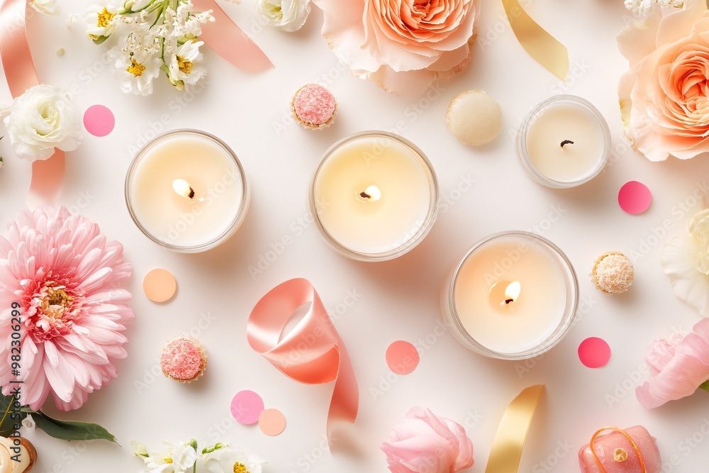 Floral Arrangement with Candles and Delicate Desserts Floral Arrangement with Candles and Delicate Desserts